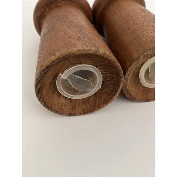 Vintage Teak Wood 4” Salt & Pepper Shakers Baker, Hart, & Stuart Stickers - Picture 7 of 8